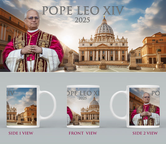 Pope Leo XIV Mug C | Commemorative Pope Mug |Vatican City 2025 | Ceramic 11 oz mug | Papal Mug |