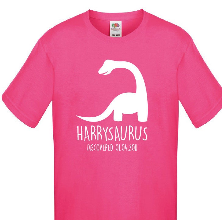Kids Personalised Dinosaur T-Shirt - Any Name and Date Children's Birthday Dino