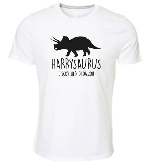 Triceratops Kids Personalised Dinosaur T-Shirt - Any Name and Date Children's Birthday Dino