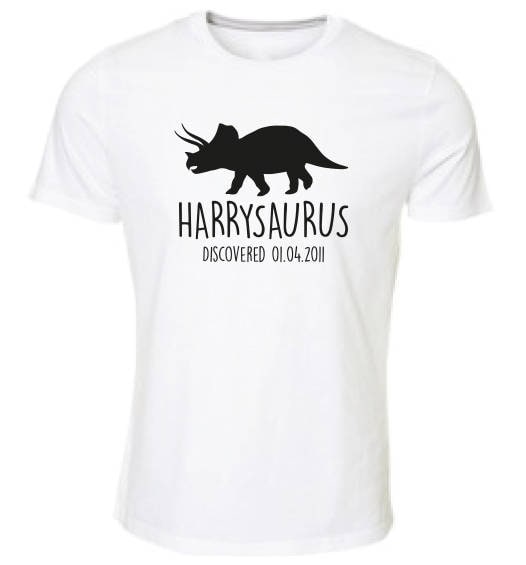 Triceratops Kids Personalised Dinosaur T-Shirt - Any Name and Date Children's Birthday Dino