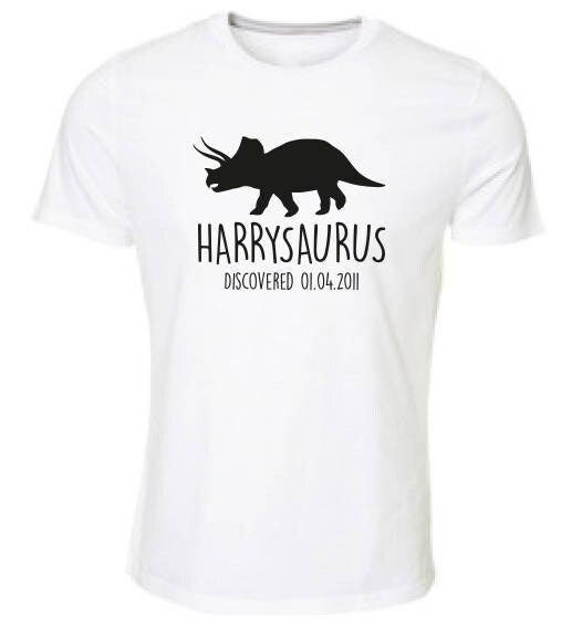 Triceratops Kids Personalised Dinosaur T-Shirt - Any Name and Date Children's Birthday Dino
