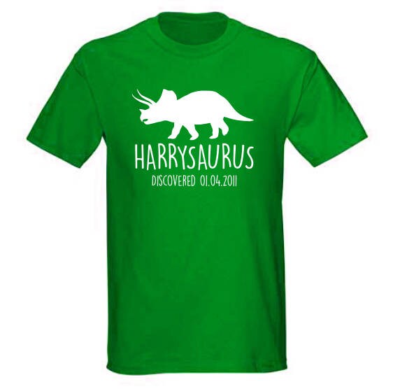 Triceratops Kids Personalised Dinosaur T-Shirt - Any Name and Date Children's Birthday Dino