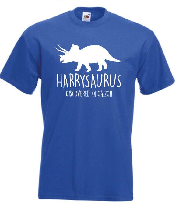 Triceratops Kids Personalised Dinosaur T-Shirt - Any Name and Date Children's Birthday Dino