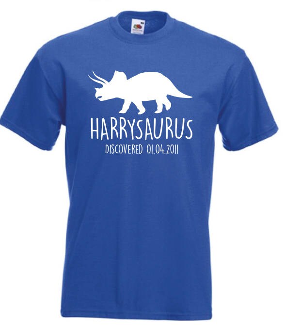 Triceratops Kids Personalised Dinosaur T-Shirt - Any Name and Date Children's Birthday Dino