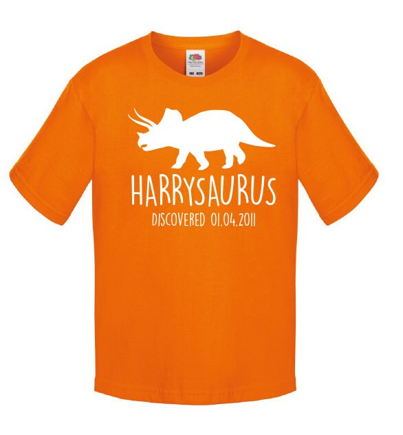 Triceratops Kids Personalised Dinosaur T-Shirt - Any Name and Date Children's Birthday Dino
