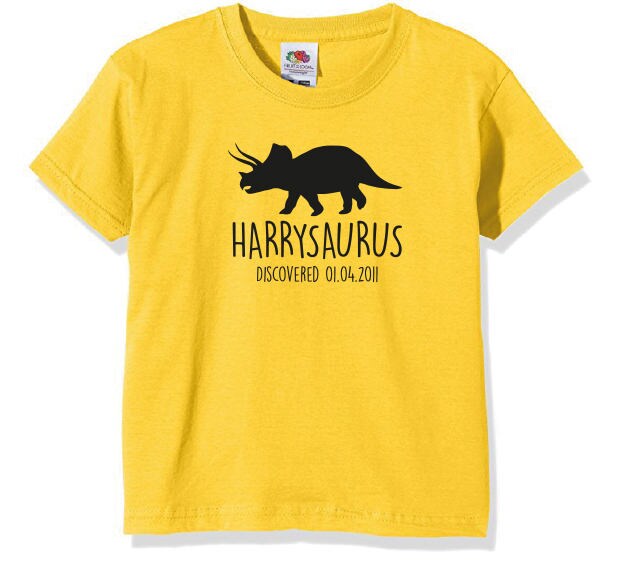 Triceratops Kids Personalised Dinosaur T-Shirt - Any Name and Date Children's Birthday Dino