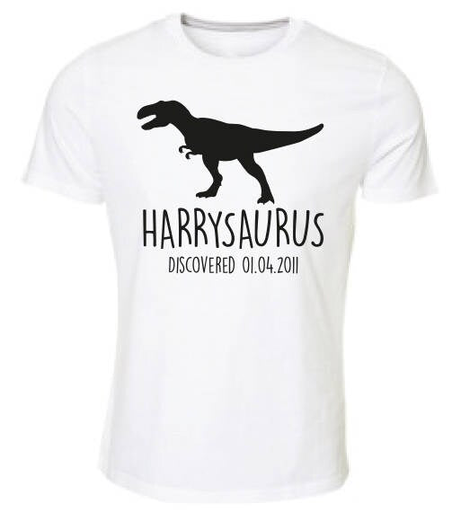 T-Rex Kids Personalised Dinosaur T-Shirt - Any Name and Date Children's Birthday Dino