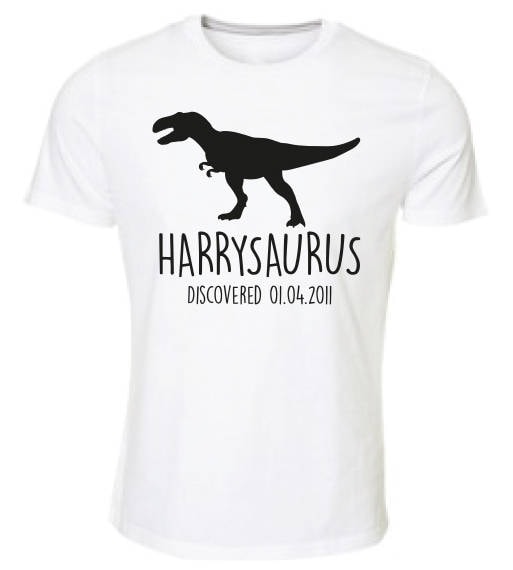 T-Rex Kids Personalised Dinosaur T-Shirt - Any Name and Date Children's Birthday Dino