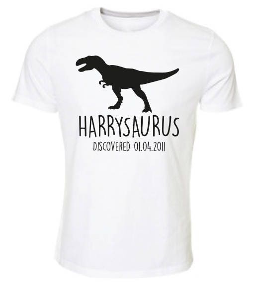 T-Rex Kids Personalised Dinosaur T-Shirt - Any Name and Date Children's Birthday Dino