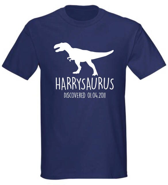 T-Rex Kids Personalised Dinosaur T-Shirt - Any Name and Date Children's Birthday Dino