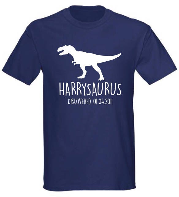 T-Rex Kids Personalised Dinosaur T-Shirt - Any Name and Date Children's Birthday Dino