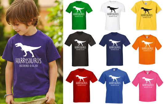T-Rex Kids Personalised Dinosaur T-Shirt - Any Name and Date Children's Birthday Dino