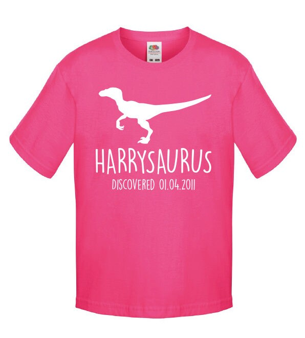 Velociraptor Kids Personalised Dinosaur T-Shirt - Any Name and Date Children's Birthday Dino