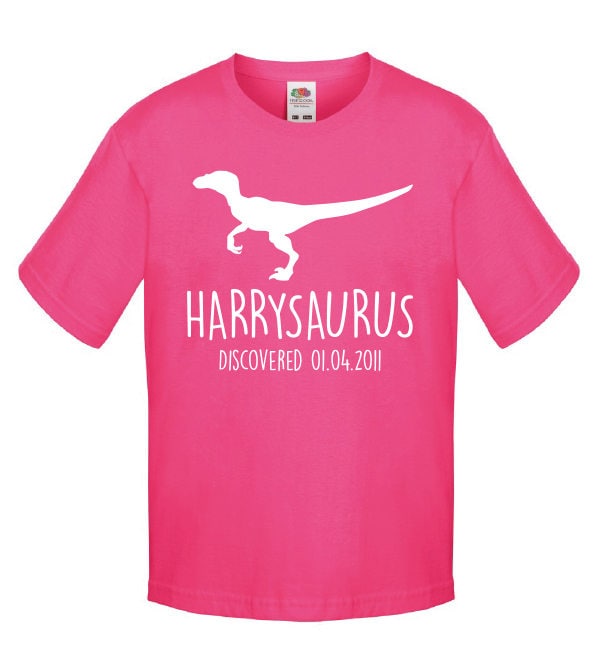 Velociraptor Kids Personalised Dinosaur T-Shirt - Any Name and Date Children's Birthday Dino