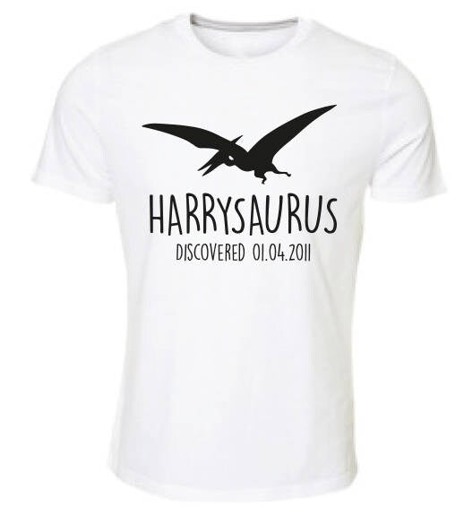 Pterodactyl Kids Personalised Dinosaur T-Shirt - Any Name and Date Children's Birthday Dino