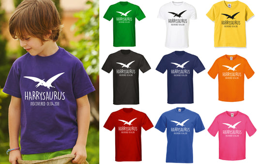 Pterodactyl Kids Personalised Dinosaur T-Shirt - Any Name and Date Children's Birthday Dino