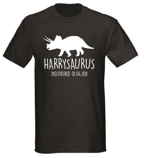 Triceratops Kids Personalised Dinosaur T-Shirt - Any Name and Date Children's Birthday Dino