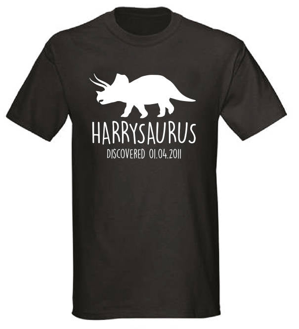 Triceratops Kids Personalised Dinosaur T-Shirt - Any Name and Date Children's Birthday Dino