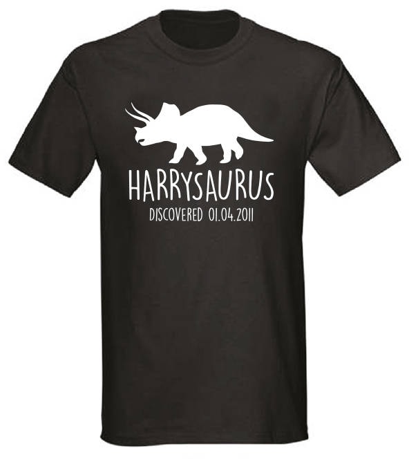 Triceratops Kids Personalised Dinosaur T-Shirt - Any Name and Date Children's Birthday Dino