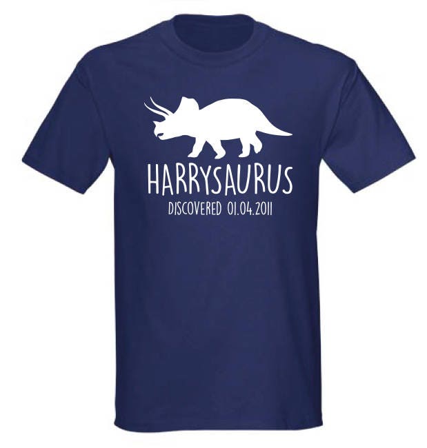 Triceratops Kids Personalised Dinosaur T-Shirt - Any Name and Date Children's Birthday Dino