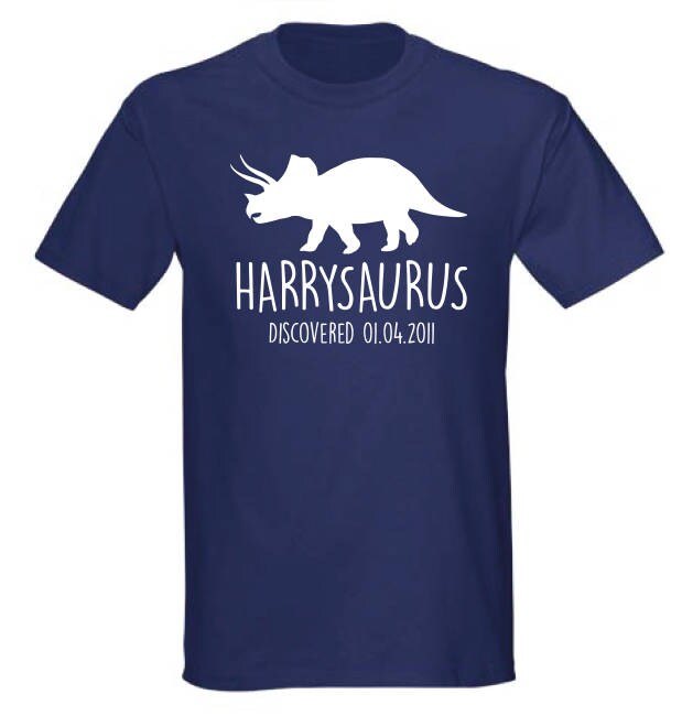 Triceratops Kids Personalised Dinosaur T-Shirt - Any Name and Date Children's Birthday Dino