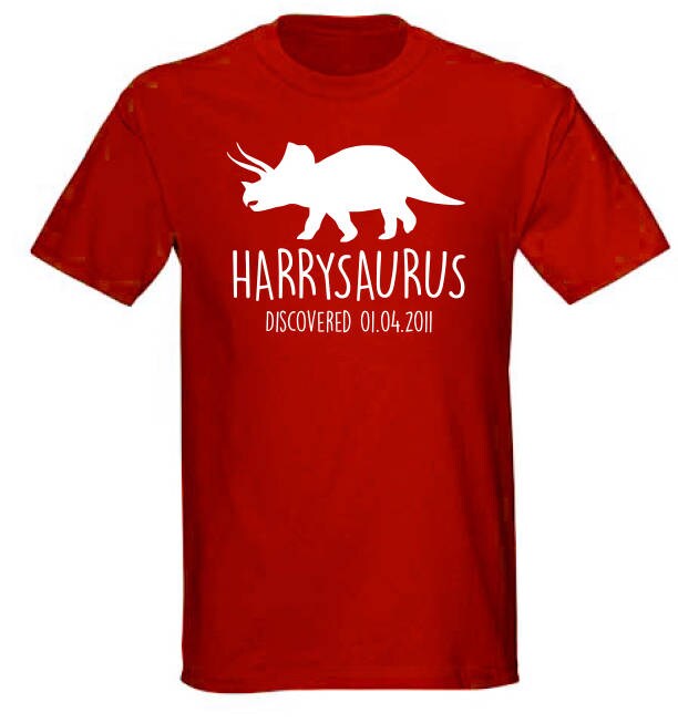 Triceratops Kids Personalised Dinosaur T-Shirt - Any Name and Date Children's Birthday Dino