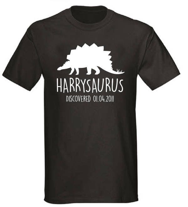 Stegosaurus Kids Personalised Dinosaur T-Shirt - Any Name and Date Children's Birthday Dino