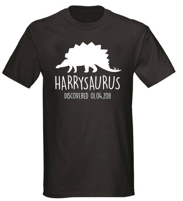 Stegosaurus Kids Personalised Dinosaur T-Shirt - Any Name and Date Children's Birthday Dino