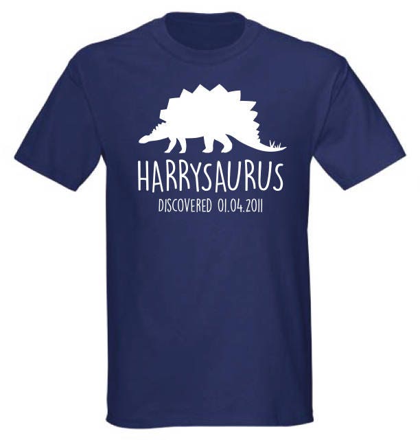 Stegosaurus Kids Personalised Dinosaur T-Shirt - Any Name and Date Children's Birthday Dino