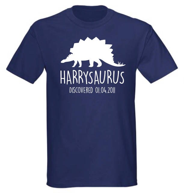 Stegosaurus Kids Personalised Dinosaur T-Shirt - Any Name and Date Children's Birthday Dino