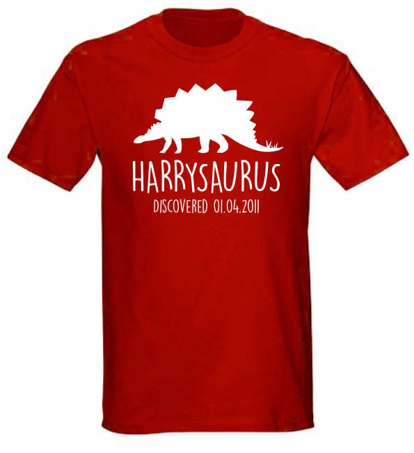 Stegosaurus Kids Personalised Dinosaur T-Shirt - Any Name and Date Children's Birthday Dino