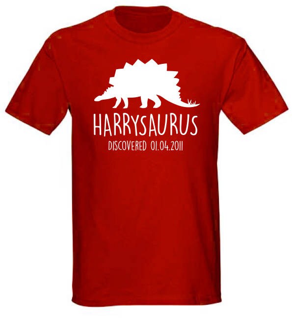 Stegosaurus Kids Personalised Dinosaur T-Shirt - Any Name and Date Children's Birthday Dino