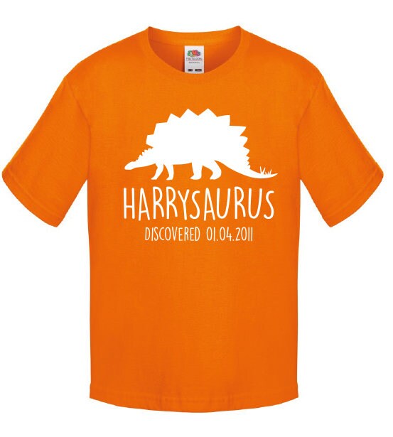Stegosaurus Kids Personalised Dinosaur T-Shirt - Any Name and Date Children's Birthday Dino