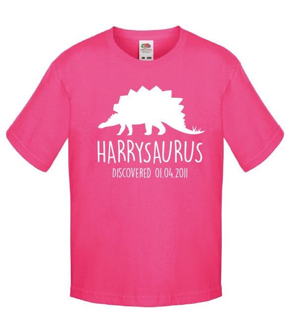 Stegosaurus Kids Personalised Dinosaur T-Shirt - Any Name and Date Children's Birthday Dino