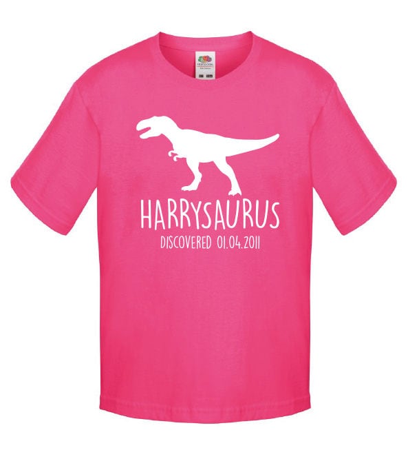 T-Rex Kids Personalised Dinosaur T-Shirt - Any Name and Date Children's Birthday Dino