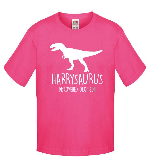 T-Rex Kids Personalised Dinosaur T-Shirt - Any Name and Date Children's Birthday Dino