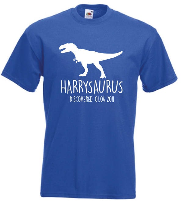 T-Rex Kids Personalised Dinosaur T-Shirt - Any Name and Date Children's Birthday Dino