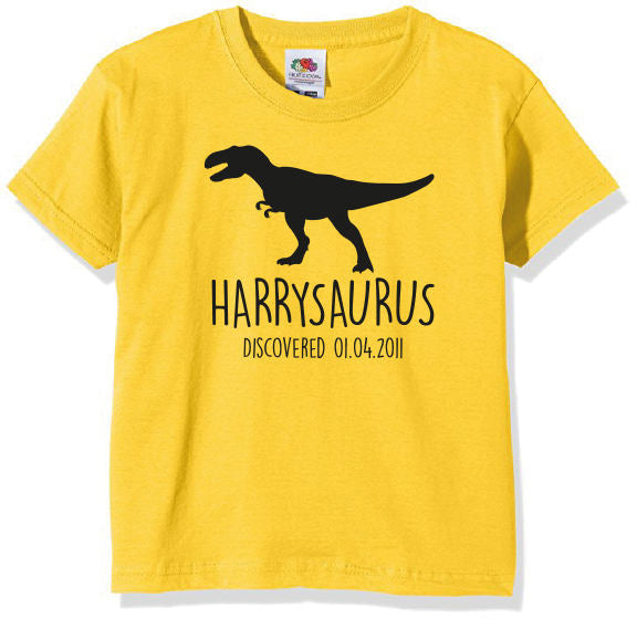T-Rex Kids Personalised Dinosaur T-Shirt - Any Name and Date Children's Birthday Dino