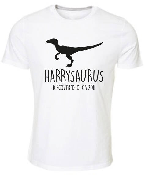 Velociraptor Kids Personalised Dinosaur T-Shirt - Any Name and Date Children's Birthday Dino