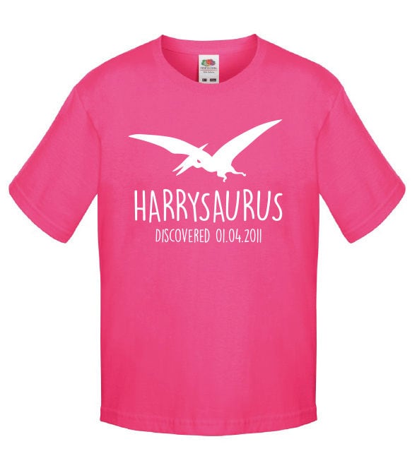Pterodactyl Kids Personalised Dinosaur T-Shirt - Any Name and Date Children's Birthday Dino