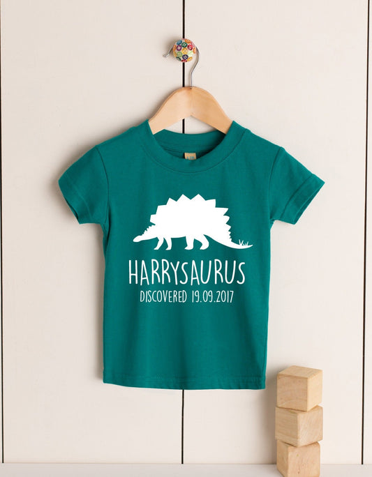 Stegosaurus Babies/Toddlers/Kids Personalised Dinosaur T-Shirt - Any Name and Date Children's Birthday Dino