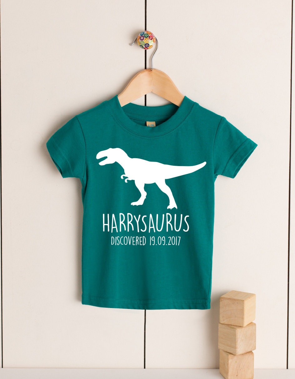 T-Rex Babies/Toddlers/Kids Personalised Dinosaur T-Shirt - Any Name and Date Children's Birthday Dino