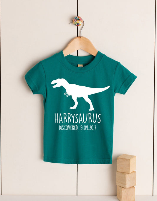 T-Rex Babies/Toddlers/Kids Personalised Dinosaur T-Shirt - Any Name and Date Children's Birthday Dino