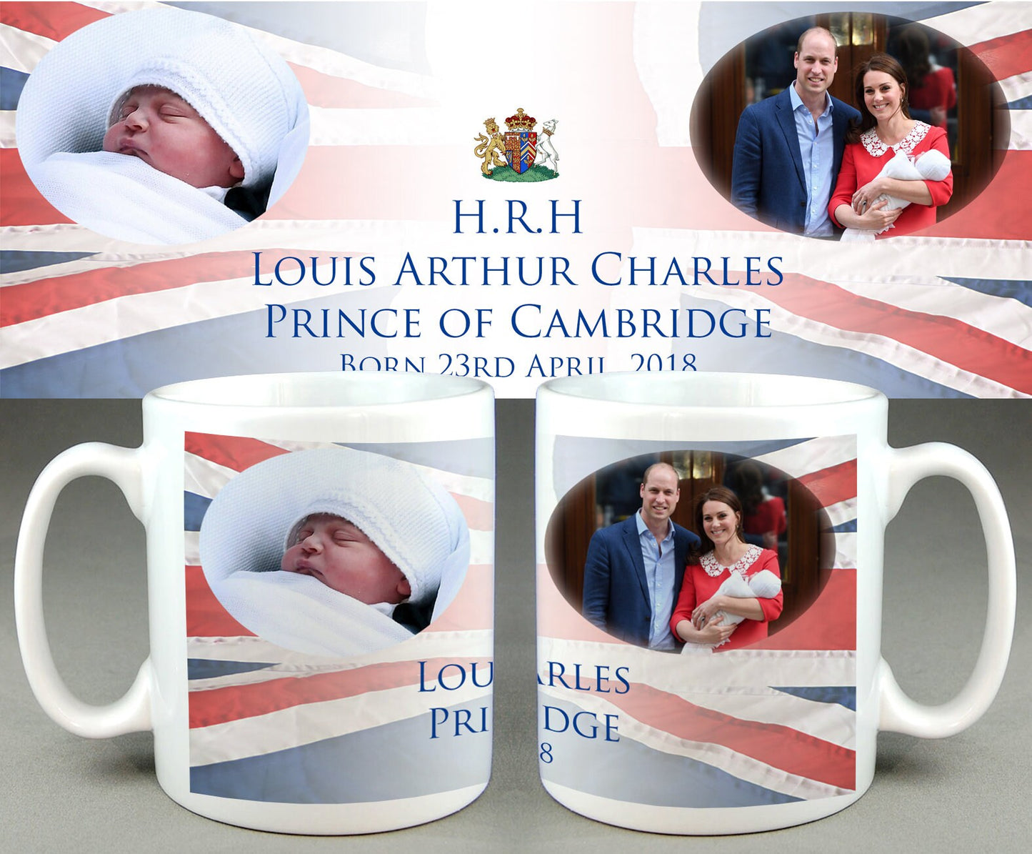 HRH Princes & Princess of Cambridge Mug #3 - George Louis Charlotte Royal Baby Mug Cup - William Kate Di