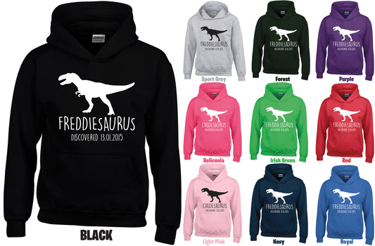 T-Rex Kids Personalised Dinosaur Hoodie GD57B - Any Name and Date Children's Birthday Dino