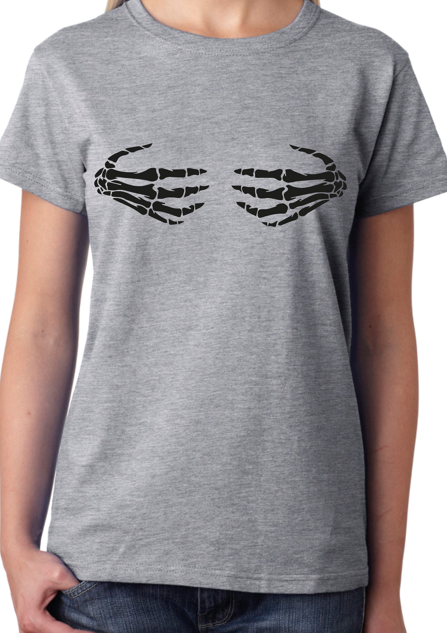 Skeleton Hands on Boobs T-Shirt, Funny, Rude, Halloween, Bones