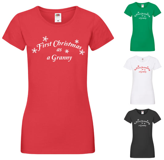 First Christmas as a Granny T-Shirt - White or Red Print - Can be changed to Gran or Nana or any other variations