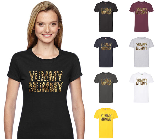 YUMMY MUMMY Leopard Print T-Shirt - Funny Cool Ladies or Mens (unisex)