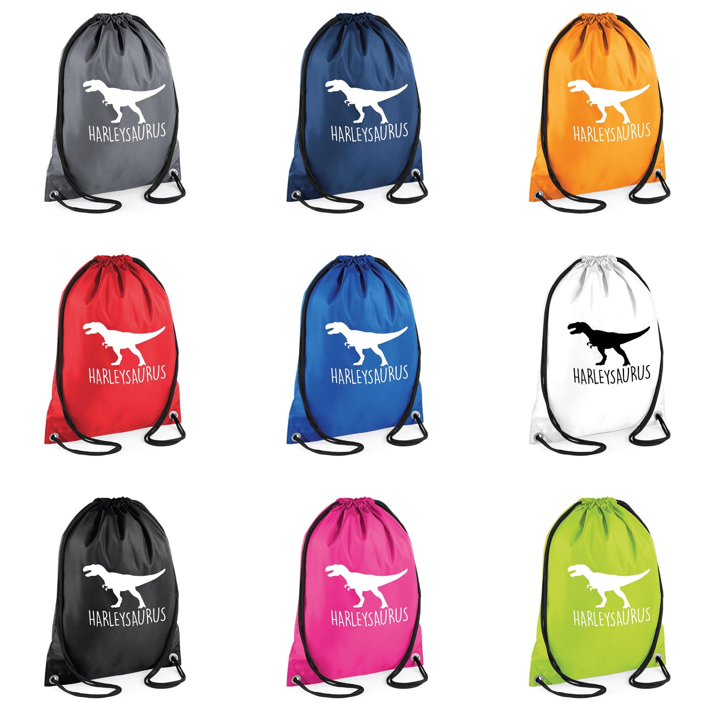 Kids Personalised T-Rex Dinosaur Drawstring Gymsac BG005 - Any Name Children's Birthday Dino