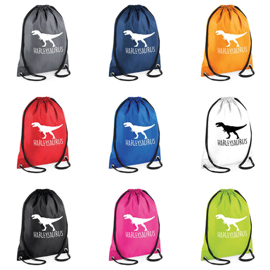 Kids Personalised T-Rex Dinosaur Drawstring Gymsac BG005 - Any Name Children's Birthday Dino